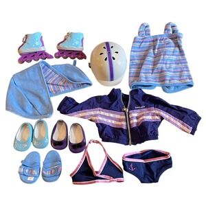 American Girl Doll Lot Purple Blue Swim Suit Bth Robe Skates Shoes Jacket Helmet